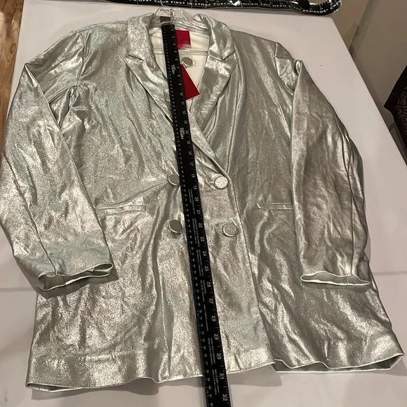 Jennifer Lopez JLO size Medium silver metallic double breasted blazer - Picture 12 of 14